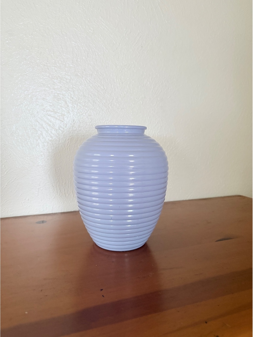 Ceramic Vase MCM Beehive Light Purple Ribbed H: 8" C: 20"